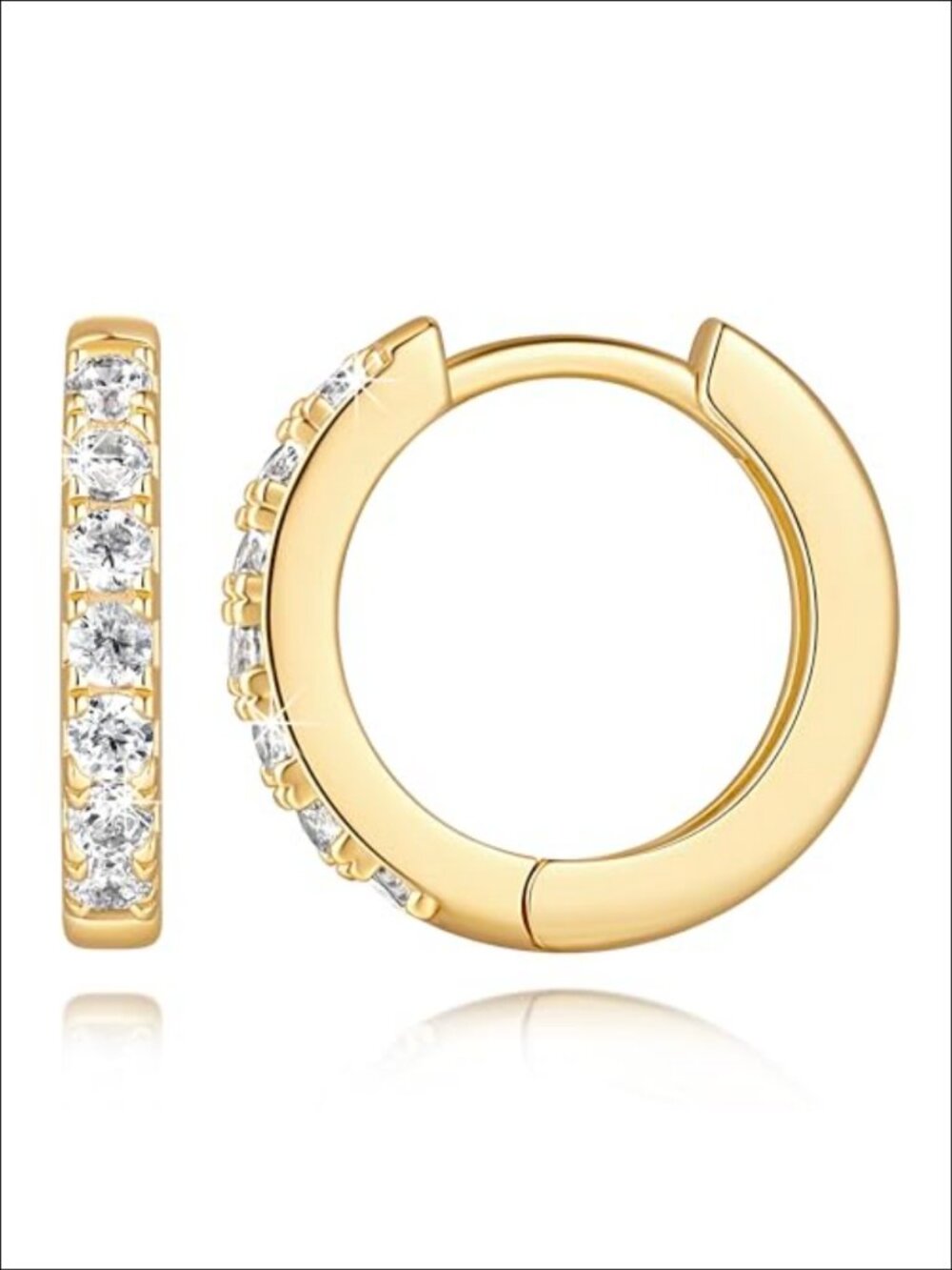 14K Gold Plated Hoop Earrings Cubic Zirconia Hinged Women